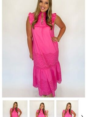 Bright Pink Eyelet Midi Dress - Women